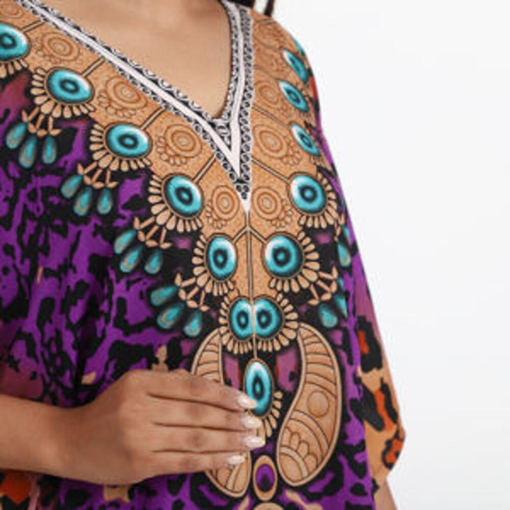 JOVIE Purple Cheetah V-Neck Kaftan - One Size Fits Most - Picture 5 of 5